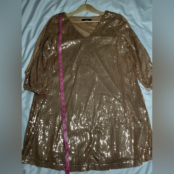 Lulu's Rose Gold Sequin V-Neck Swing Mini Dress - Picture 3 of 5